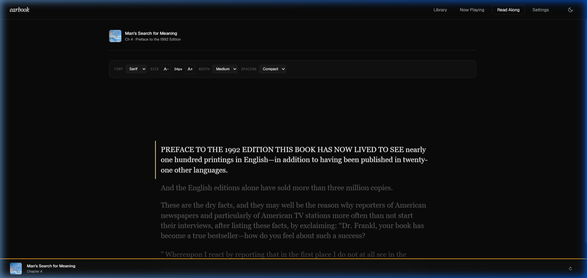 EarBook Read Along — Man's Search for Meaning karaoke text